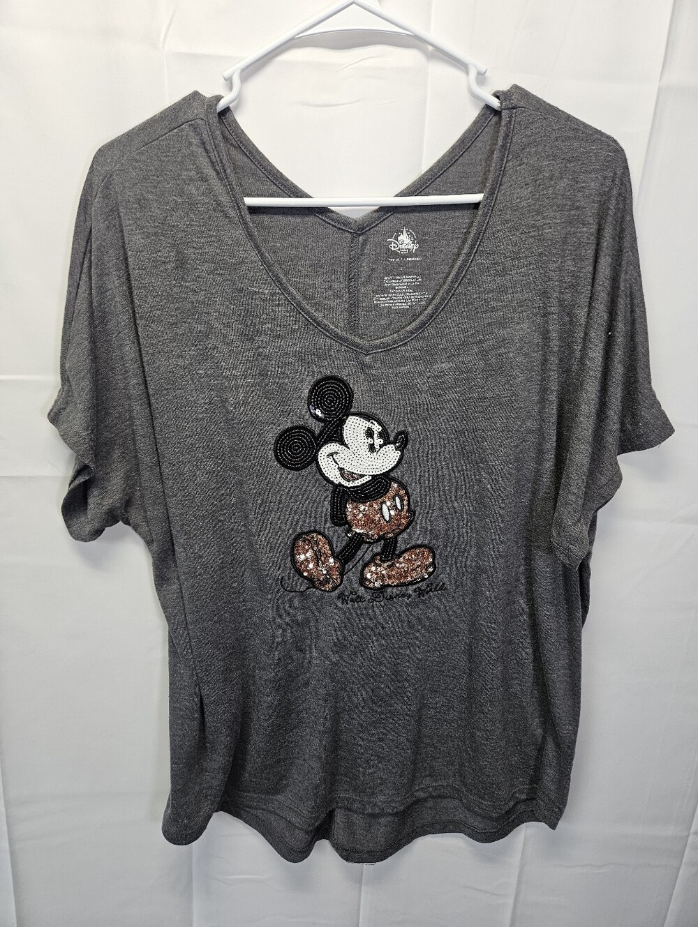 Disney Gray Sequin Mickey Mouse Short Sleeve Tee